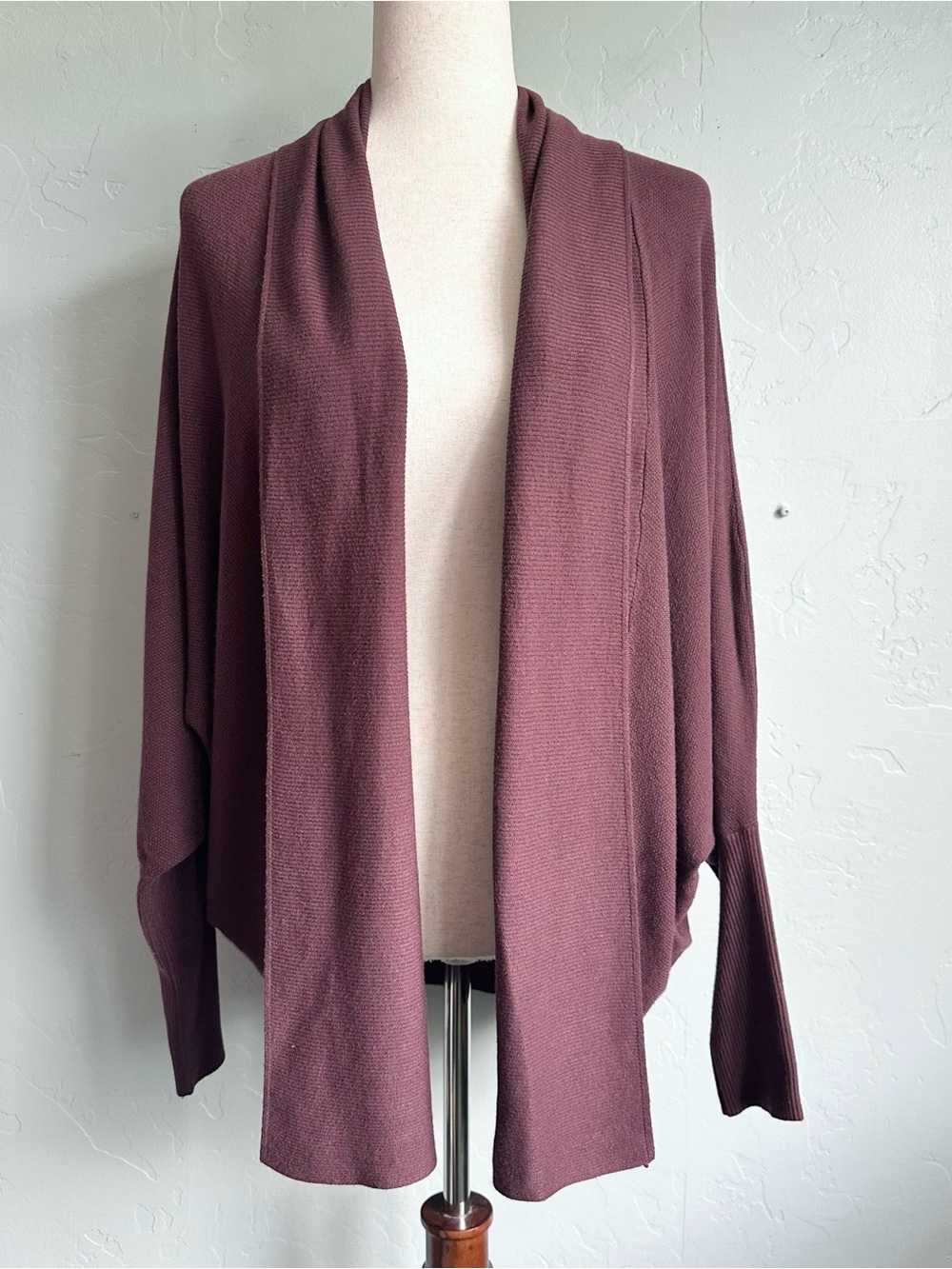 Dreamers Open-Front Draped Dolman Sleeve Cardigan Plum Cozy Fall Lagenlook S/M
